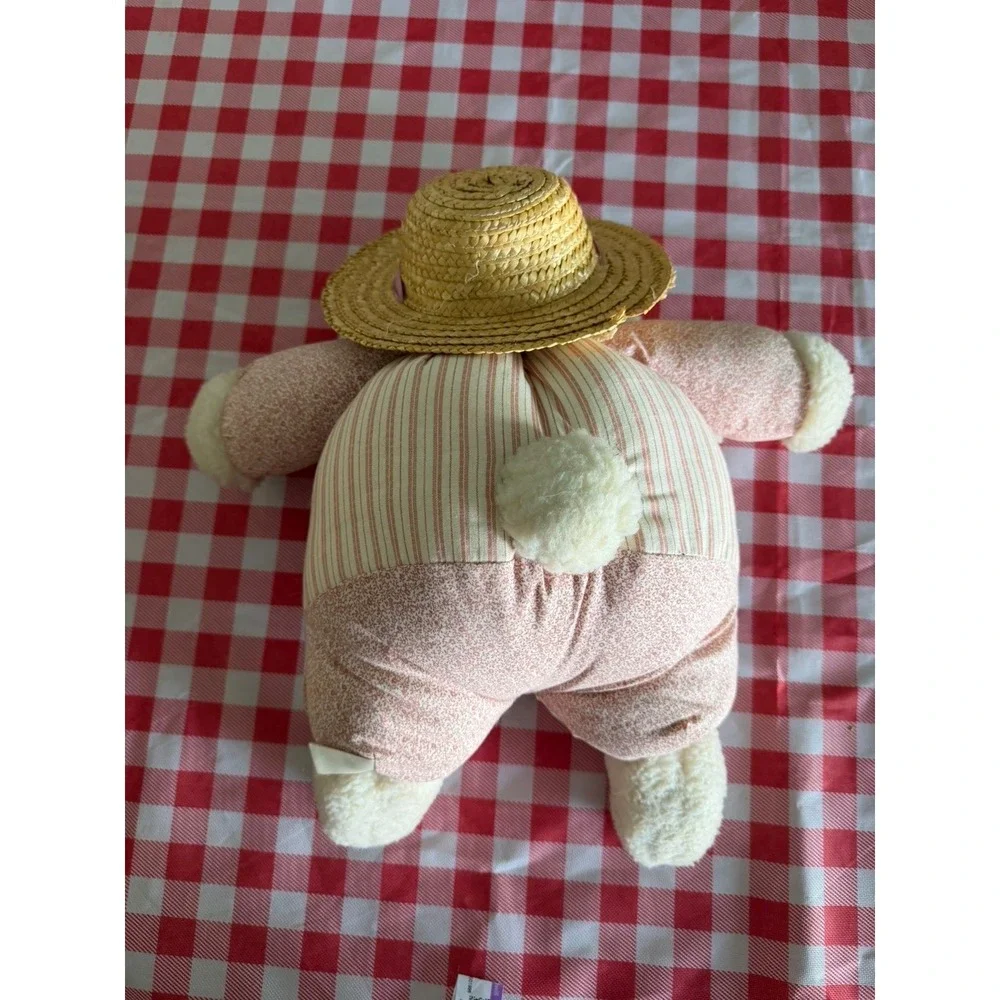Vintage Best Friend Bunnies Plush Rabbit Pink Striped Hearts Straw Hat 18 inch